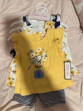 Mix and match Little Lass Yellow Floral & Mason jar short sets